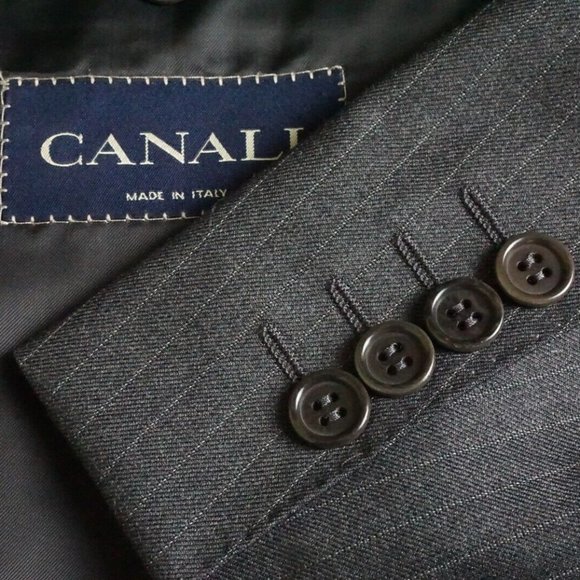Canali Gray Pinstriped 100% Wool 2 Pc Suit Jacket Pants Sz 44R